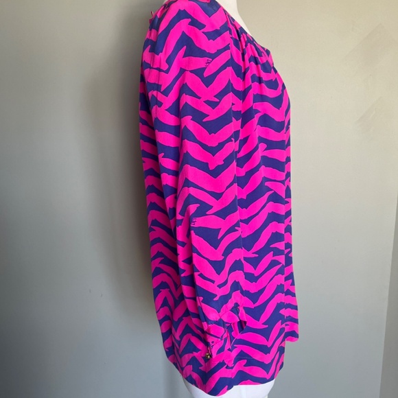 Lilly Pulitzer Silk Moxy Seagull Bird Chevron Blouse “Pop Pink I Got Lucky” Top - Picture 5 of 12